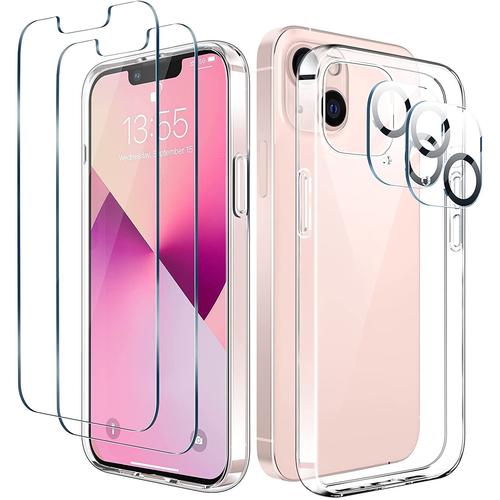 Coque Iphone 13 Mini Transparent + 2 Verres Trempés+ 1 Pop It Porte-Clés Étui Iphone 13 Mini Antichoc Silicone