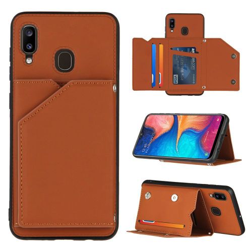 Etui Housse Coque Samsung A20 Etui À Rabat Antichoc Pu Peut Stocker Cartes Case Pour Samsung Galaxy A20(Marron)