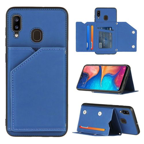 Etui Housse Coque Samsung A20 Etui À Rabat Antichoc Pu Peut Stocker Cartes Case Pour Samsung Galaxy A20(Bleu)