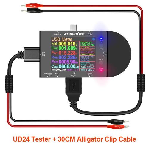 Ligne Alligator UD24 - Ud24 Testeur Usb De 2.4 Pouces Dc5.5 Type-c Voltmètre Numérique Ampèremètre Banque De Puissance Détecteur De Tension Volt Qc Pd Compteur Électrique Pour Application