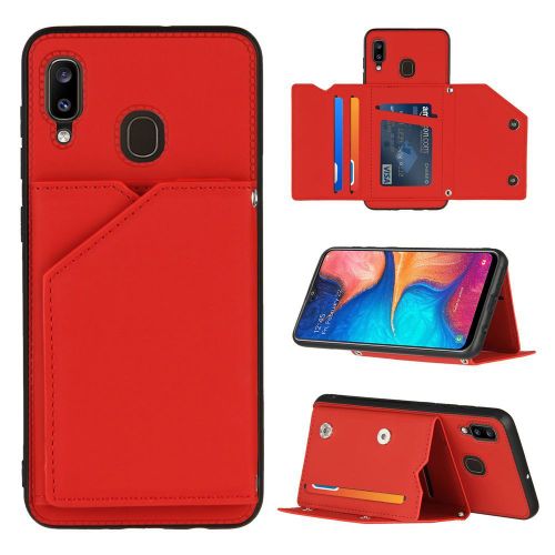 Etui Housse Coque Samsung A20 Etui À Rabat Antichoc Pu Peut Stocker Cartes Case Pour Samsung Galaxy A20(Rouge)