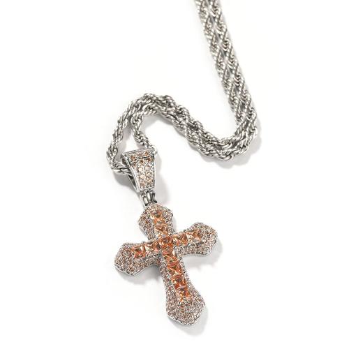 Collier croix Zircon orange Hip Hop mode diamants de travail lourd chaîne de pull polyvalente