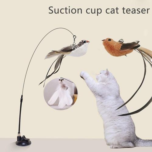 Jouet interactif de Simulation d'oiseau pour chat, avec Super ventouse,  plume d'oiseau pour chaton