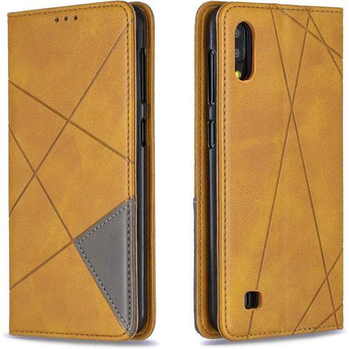 Coque Pour Samsung Galaxy A10 / M10, Housse Portefeuille En Cuir Etui De Protection Avec Slim Tpu Silicone Bumper Magnétique Flip Case, Porte Cartes Avec Fonction Support Cover Jaune