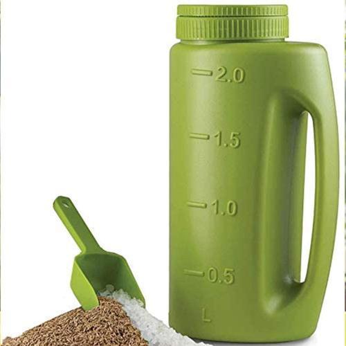 Ensemble Shaker de Fonte à Glace Portable Épandeur de Terre de Taille de Trou réglable 2L avec Scoop pour Engrais semences à Gazon sel Fonte des Glaces et Calcium