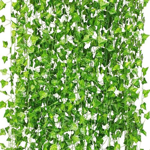 12pcs 2.2m Guirlande de Lierre Artificielle Guirlande de Lierre Faux Vignes Anti-UV Feuilles Vertes Faux Plante Suspendue Vigne Plante Mariage Fête Jardin Décoration Murale (vert)