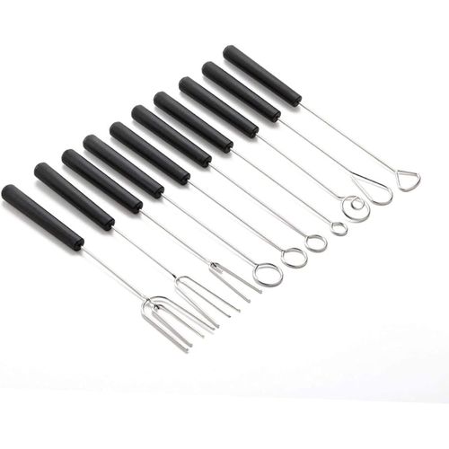 10 pièces Fourchettes à Fondue en Acier Inoxydable Supports à Fondue Acier Inoxydable Chocolat Fourchette Fourche à Fromage avec Manche Barbecue Pot Fourchette