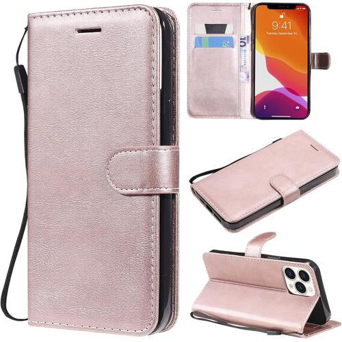 Coque Pour Iphone 5/5s/Se - Ka01 Or Rose Vintage Cuir Véritable Housse Étui Portefeuille À Rabat Magnétique Avec Support