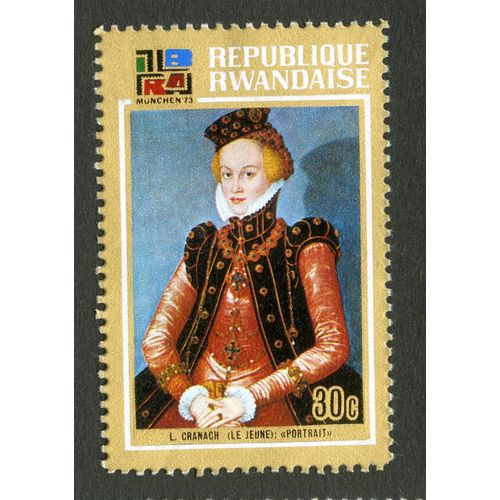 Timbre Oblitéré République Rwandaise, L.Cranach Le Jeune, Portrait, 30 C
