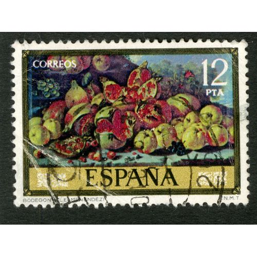 Timbre Oblitéré Espana, Correos, Bodegon, Le Menendez, 12 Pta