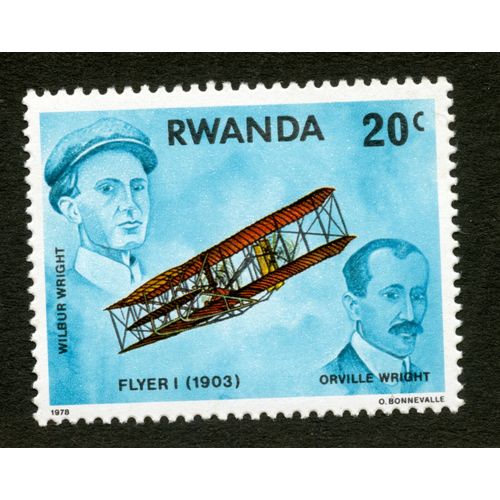 Timbre Non Oblitéré Rwanda, Wilbur Wright, Orville Wright, Flyer I 1903, 20 C, Bonnevalle