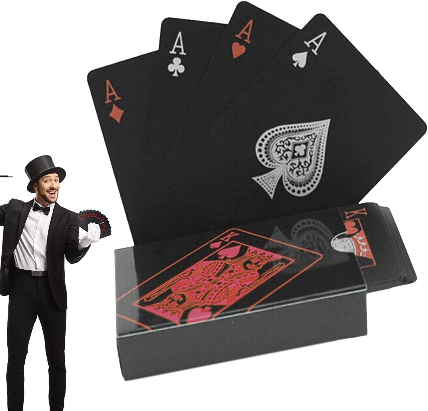 Cartes à jouer noires, cartes étanches avec motif cube au dos des cartes,  jeu de cartes avec boîte pour jeu de cartes, magie et fête