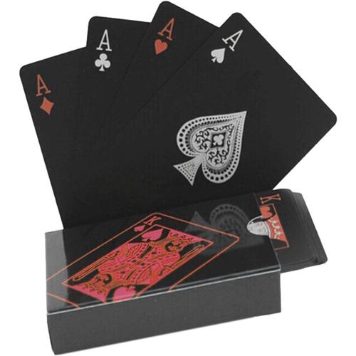 Cartes à jouer noires, cartes étanches avec motif cube au dos des