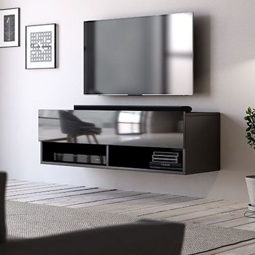 Meuble Tv Suspendu 1 Porte Abattante 100x33x31 Cm Noir - Lesli