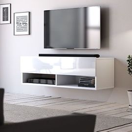 Meuble Tv Suspendu 1 Porte Abattante 100x33x31 Cm Blanc - Lesli