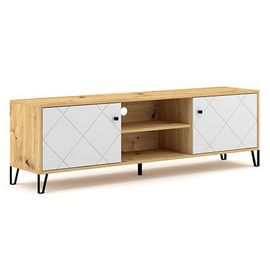 Grand Meuble Tv À Poser Bilbao Coloris Chêne Et Blanc Mat 183,4 Cm--