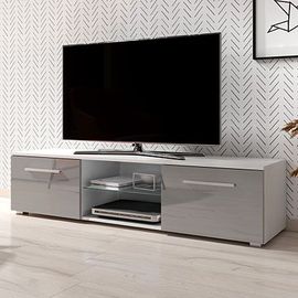 Meuble Tv 2 Portes 140x40x36 Cm Blanc Et Gris Brillant - Rilma