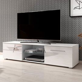 Meuble Tv 2 Portes 140x40x36 Cm Blanc Et Blanc Brillant - Rilma