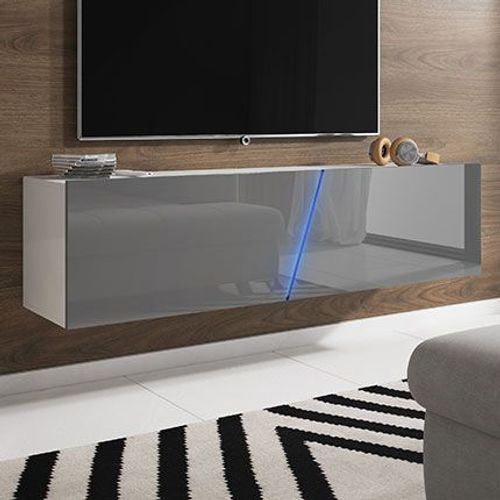 Meuble Tv À Suspendre Slant 160 Avec Led Rgb 160x40x35 Cm-Blanc-Gris-Blanc-Gris--