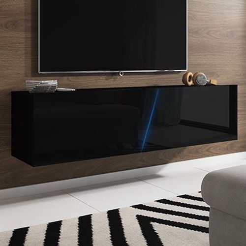 Meuble Tv À Suspendre Slant 160 Avec Led Rgb 160x40x35 Cm-Noir-Noir--