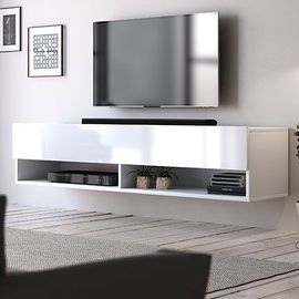 Meuble Tv À Suspendre Derby 140 140x32,8x31 Cm-Noir-Noir--