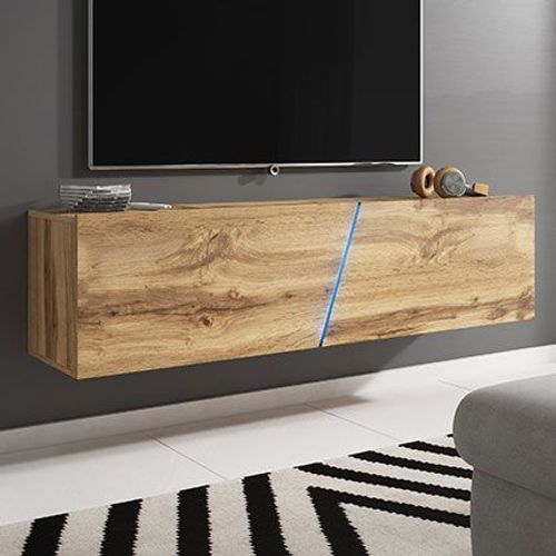 Meuble Tv À Suspendre Slant 160 Avec Led Rgb 160x40x35 Cm-Chêne-Chêne--