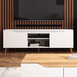 Meuble Tv 2 Portes 147x40x52 Cm Blanc
