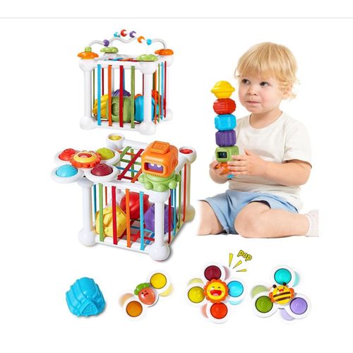 Jouet Montessori 1 An, Trieur De Formes Pour Bébé, Avec 3 Jouets À Ventouse Et Labyrinthe De Perles, Jouets D'apprentissage Précoce, Jeux D Eveil Bebe 12 Mois