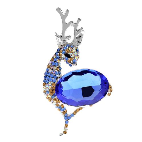 Broches De Cerf Bleu Strass Pour Femmes, Broche De Noël Animal, Mode Festival Bijoux Manteau Pull Accessoires Cadeau