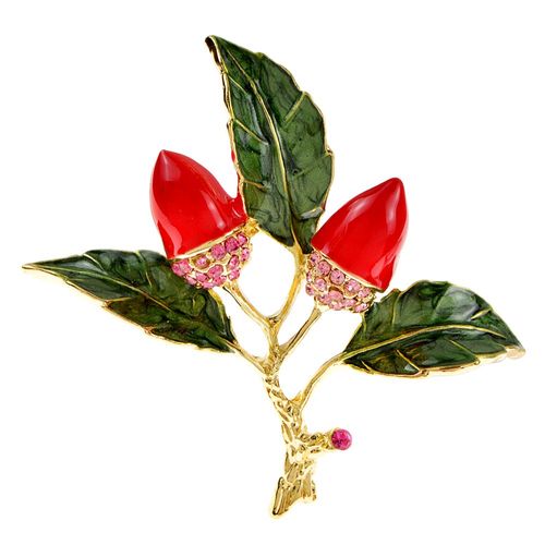 Broche Écrou En Émail Rouge, Design Plante Mode Strass, Accessoires De Robe De Haute Qualité, Nouveau 2021