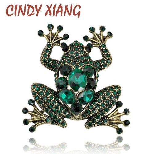 Broche Grenouille En Cristal Pour Femme, Accessoire De Luxe Vintage, Couleur Verte, Animal, Bijoux, Manteau