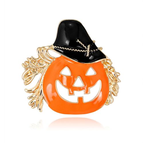Broche Citrouille D'halloween Pour Femmes, En Métal Doré, Cristal, Émail, Creux, Broche Plante, Bijoux De Fête, Nouvelle Collection