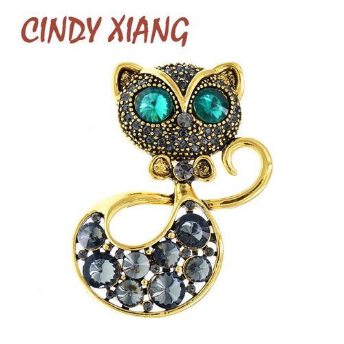 Broche Chat Noir Strass, Broche ¿Il Vert Kitty, Design Animal, Bijoux À La Mode, Style Vintage, Cadeau