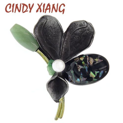 Broche En Résine Pour Femmes, Grande Broche En Forme De Fleur Noire, Élégante, En Métal, Imitation Perle, Plante, Bijoux Cadeaux