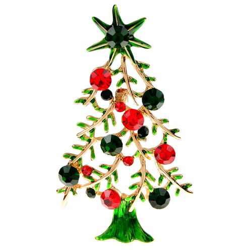 Broche Arbre De Noël En Émail Vert Pour Femmes Et Hommes, Jolie Broche En Strass, Décontractée, Pour Fête, Bureau, Cadeaux