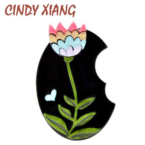Cindy Xiang Nouvelle Arrivée Acrylique Fleur Nuit Parfum Broches Pour Femmes Acétate Fiber Couleur Noire Mode Bijoux Design Créatif
