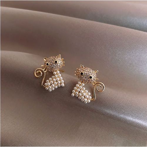 Boucles D'oreilles Chat En Strass, 1 Paire, Bijoux Pour Enfants Filles, Cadeaux D'anniversaire