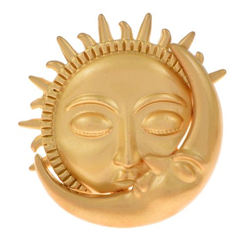 Broche Pour Hommes Et Femmes, Nouvelle Mode, Or Mat, Argent, Créatif, Le Baiser Du Soleil Et De La Lune, Bijoux Amusants
