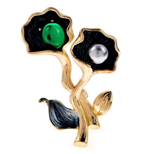 Broches À Fleurs En Émail Noir Pour Femme, Bijoux Vintage Et Élégant, Avec Perles, À La Mode
