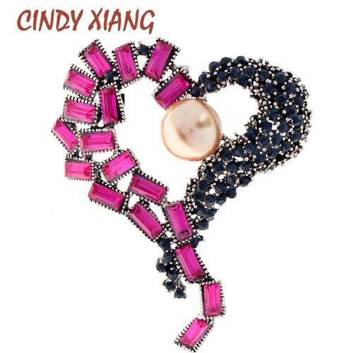 Broche En Forme De C¿Ur Avec Strass Pour Femme, Accessoire De Mode Vintage, Couleur Rose, Nouveauté
