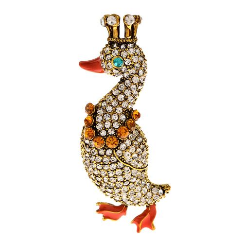 Broche De Canard En Forme De Couronne Avec Strass, Bijoux Vintage En Alliage Plaqué Or, Accessoires Pour Manteaux De Haute Qualité