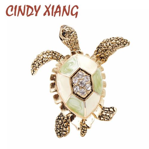 Broche Tortue En Strass Pour Femmes, En Émail, Vintage, Animal, À La Mode, Accessoires Créatifs, Bijoux Vifs