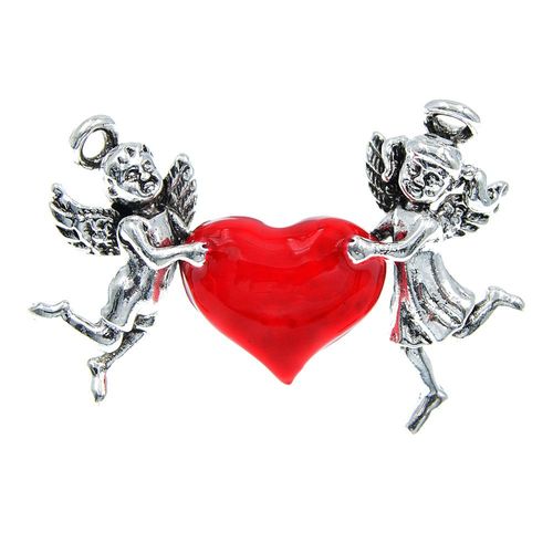 Broche En Alliage D'argent Pour Garçon Et Fille, En Émail, Grand C¿Ur Rouge, Ailes D'ange, Broche Pour Amoureux, Bijoux, Bons Cadeaux