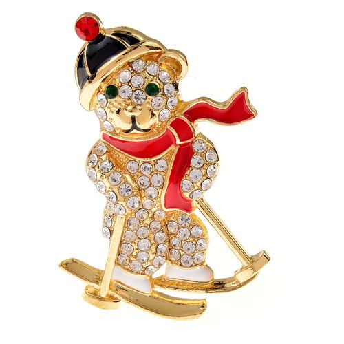 Broche En Strass Pour Femme Et Enfant, Accessoire De Ski, Mignon, Animal, Émail, Bijoux De Noël