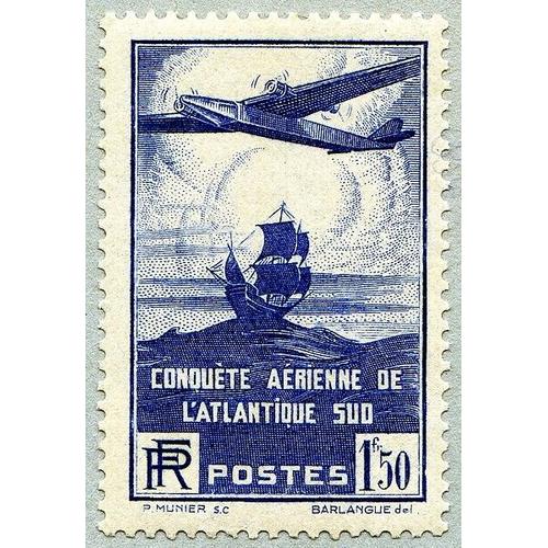 France 1936, Beau Timbre Yvert 320, Conquête Aérienne De L'atlantique Sud, Neuf*, Cote 20 Euros.