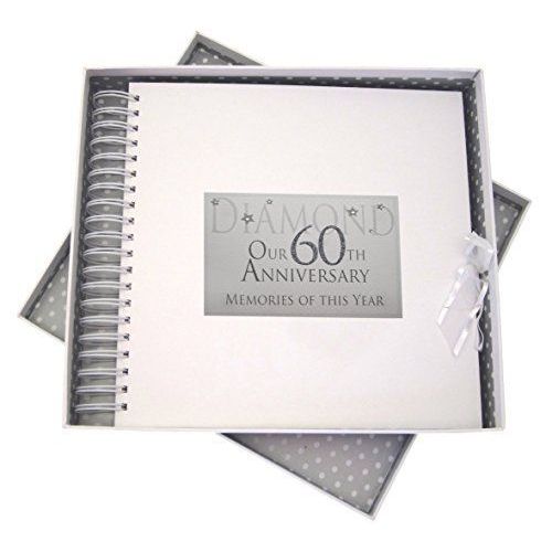 White Cotton Cards Aw60c ``Diamant 60e Anniversaire Souvenirs De Cette Année Et Carte Mémoire Livre À Paillettes Et Mots