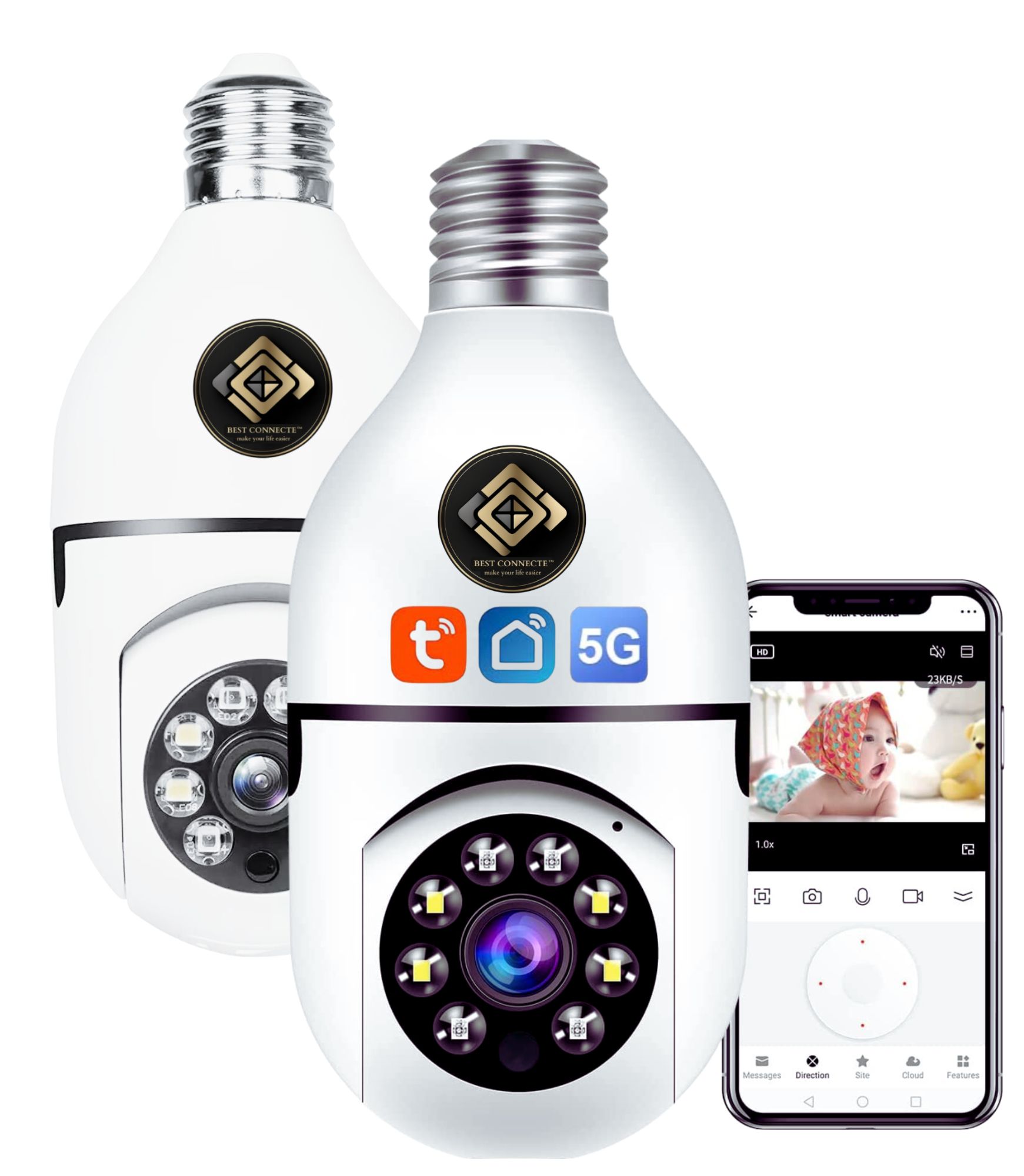 2x Camera Ampoule WiFi 360 TUYA SMRT LIFE - HD 2MP - Vision Nocturn...