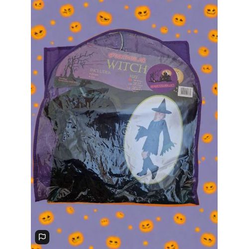 Spooktacular Witch Girls Costume Black With Green Black Hat Included 4 To 6 Year