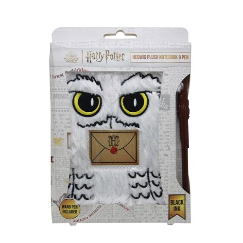 Set Harry Potter - Carnet De Notes Hedwige Fourrure Et Stylo Baguette Magique