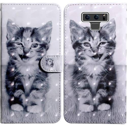 Coque Pour Samsung Galaxy Note 9, Housse Premium En Cuir Samsung Note 9, Magnetique Flip Case Portefeuille Pu Cuir À Rabat Housse Étui De Protection Avec Porte Cartes Chat 4